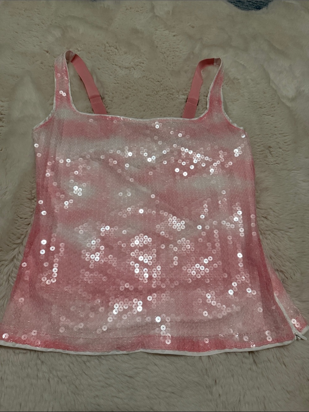 Forever 21 Pink Sequin Layered Cami with Adjustable Straps